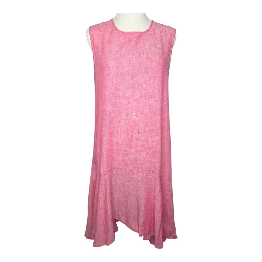 Adolfo Dominguez Pink Linen Handkerchief Hem Midi Dress Pockets Minimalist US4